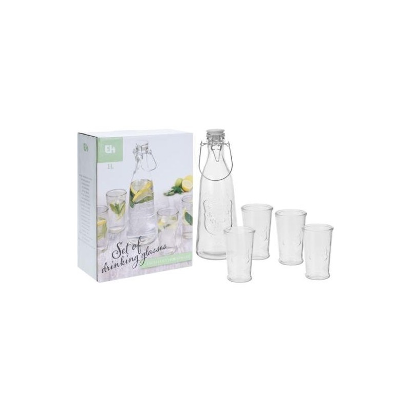SET BOTELLA 1L + 4 VASOS 250ML CRISTAL CC1100130