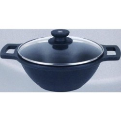 CACEROLA WOK AL. FUNDIDO C/TAPA 24 CM. INDUC.