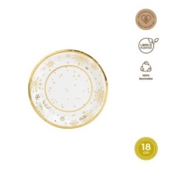 PLATO REDONDO CARTON 18CM BLANCO Y ORO 8UDS 7674