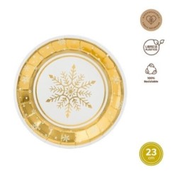PLATO REDONDO CARTON 23CM BLANCO Y ORO 6UDS 7673