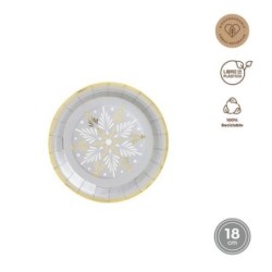 PLATO REDONDO CARTON 18CM PLATA Y ORO 8UDS 7120