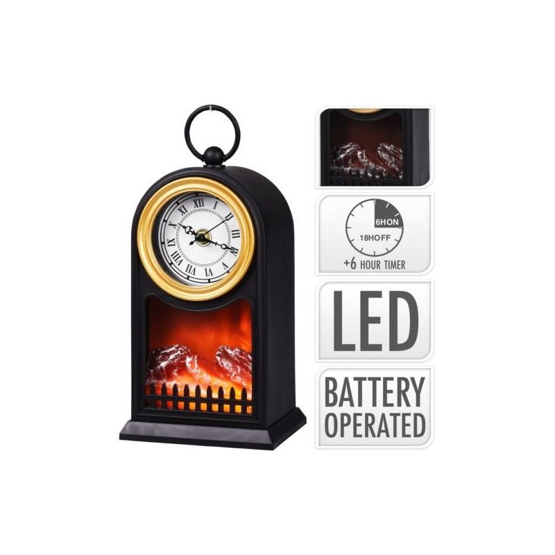 FAROL CHIMENEA HOGAR CON RELOJ NEGRO 26CM