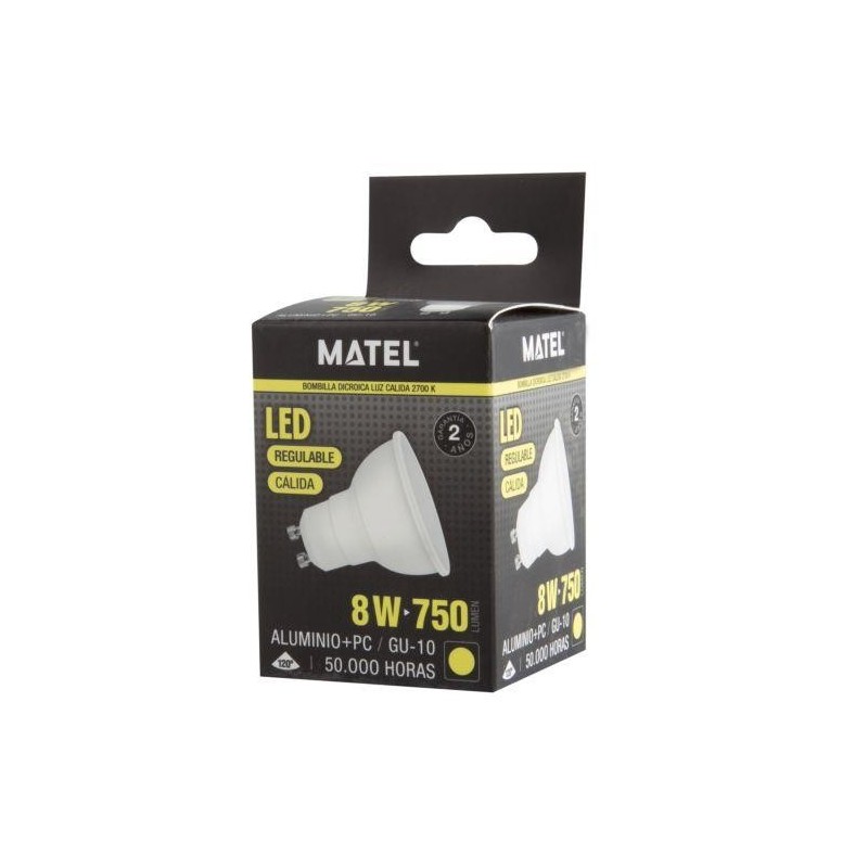 BOMBILLA LED DICROICA 120   REGUL. GU10 8W CALIDA