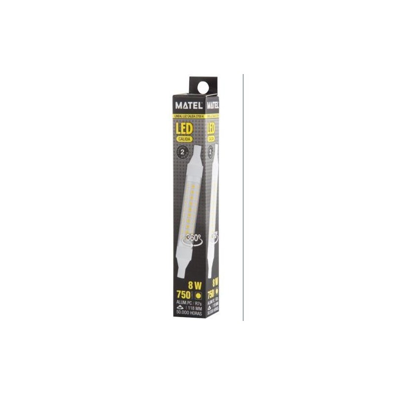 BOMBILLA LED LINEAL 118MM R7S 8 WATIOS 360   CALIDA